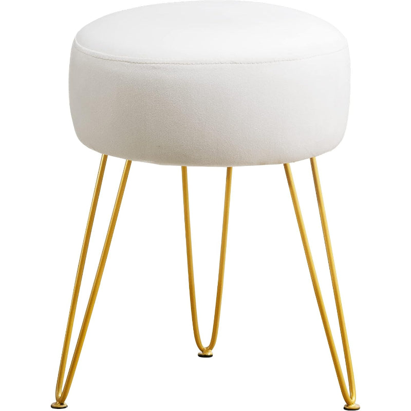 White Velvet Round Vanity Stool