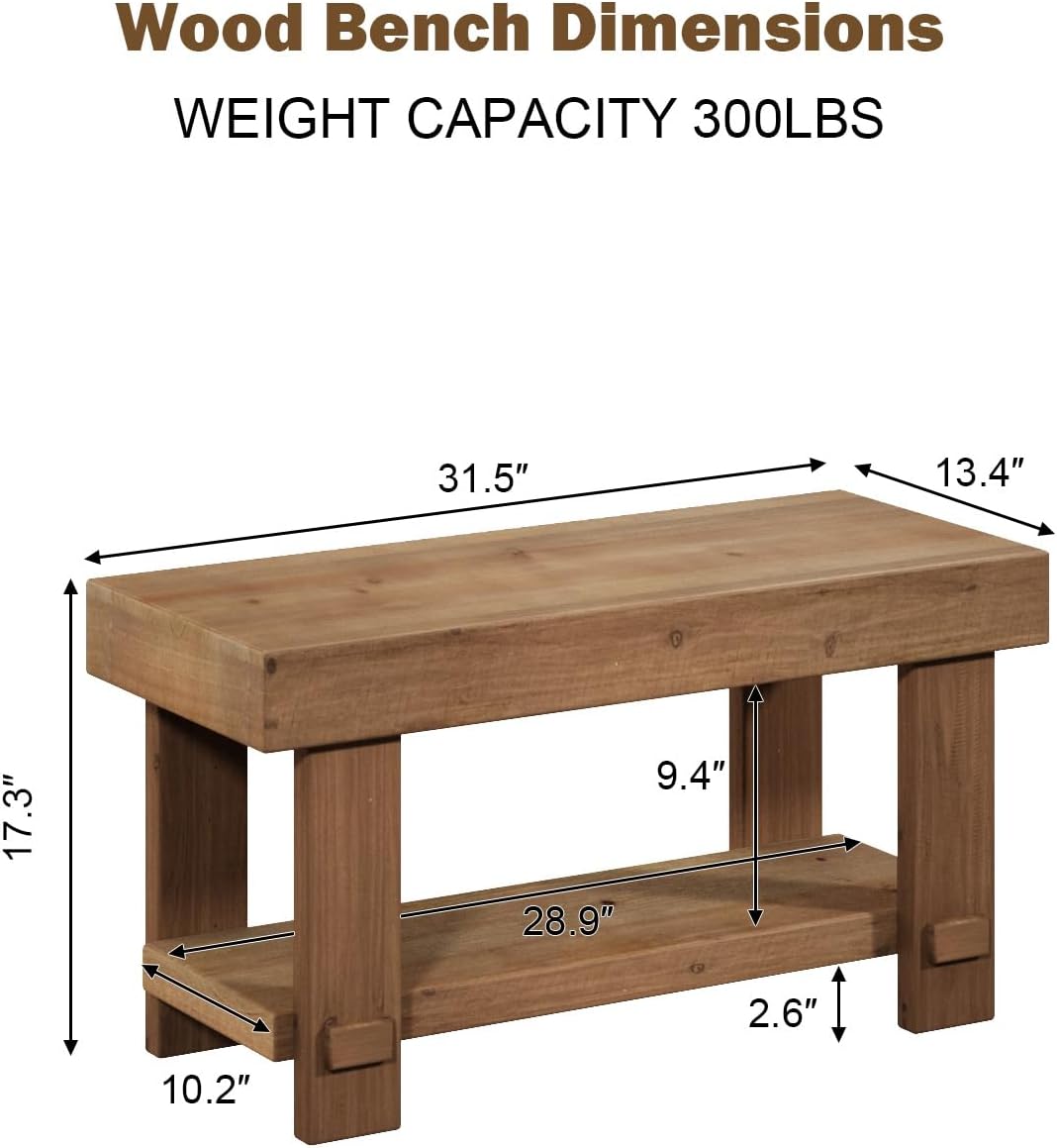31.5" Solid Wood Bench