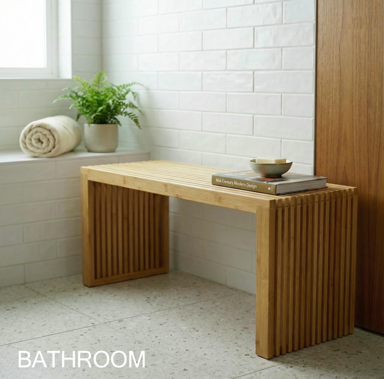 36" Bamboo Mid Century Bench