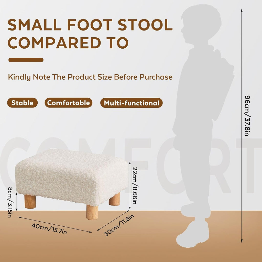 White Sherpa Rectangle Foot Stool Ottoman