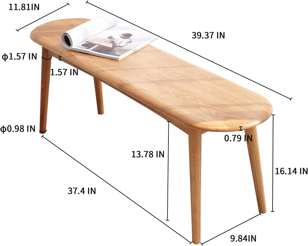 39" Solid Oak Narrow Hallway Entryway Bench