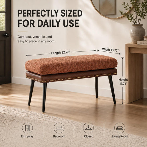 32" Retro Upholstered Entryway Bench