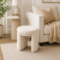 Beige Sherpa Round Ottoman Stool