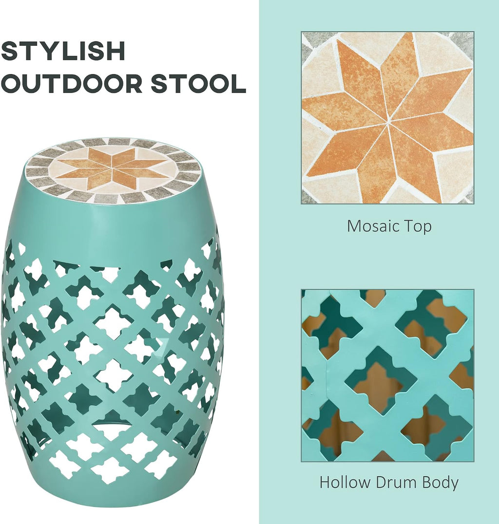 Mosaic Blue Patio Stool Side Table