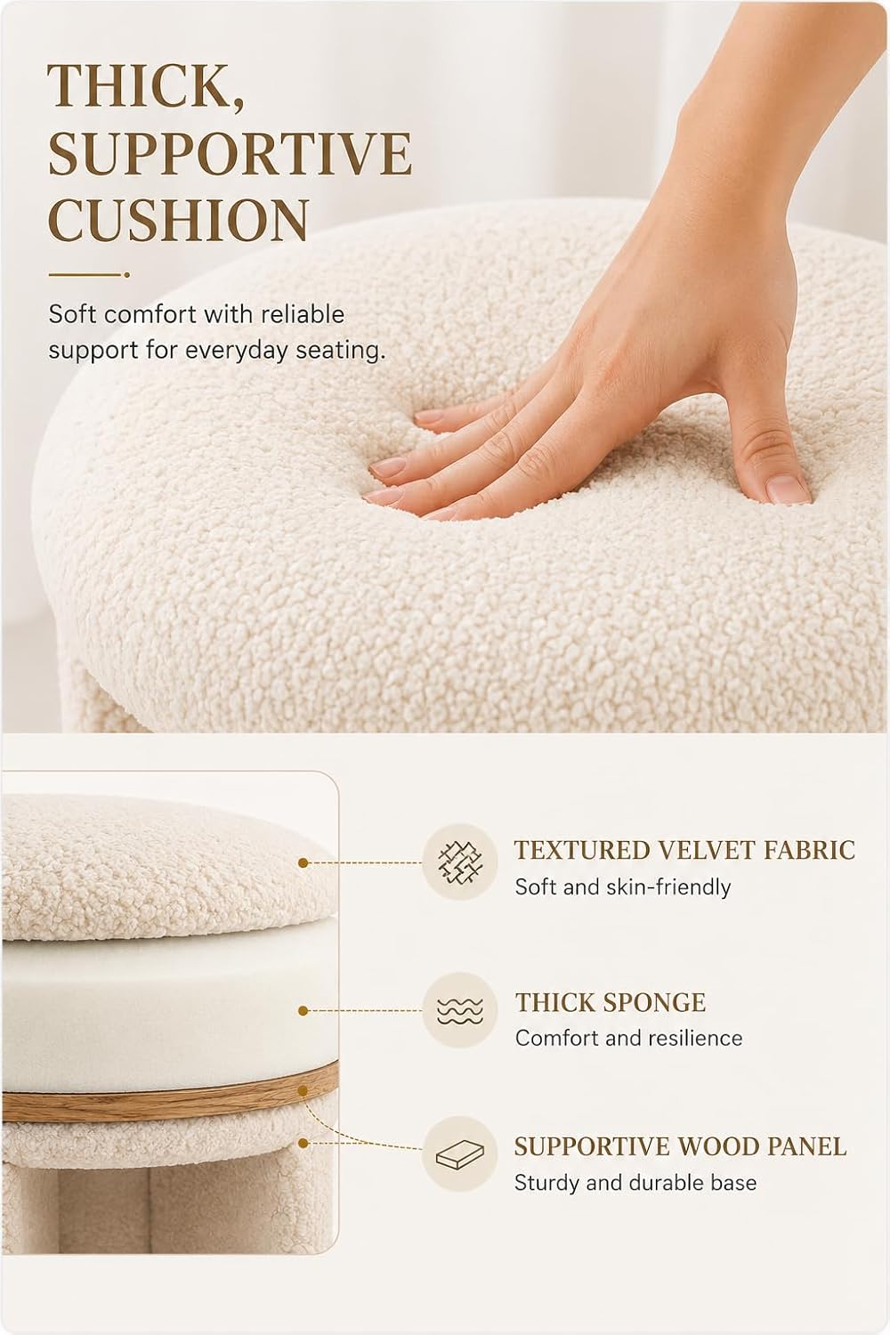 Beige Sherpa Round Ottoman Stool