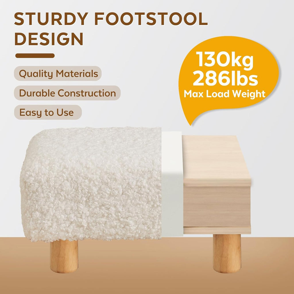 White Sherpa Rectangle Foot Stool Ottoman