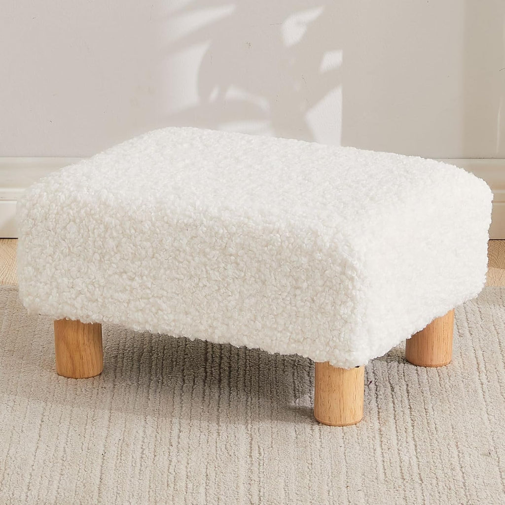 White Sherpa Rectangle Foot Stool Ottoman