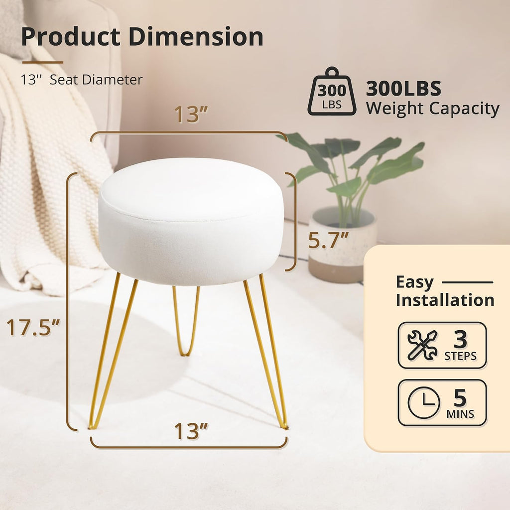 White Velvet Round Vanity Stool