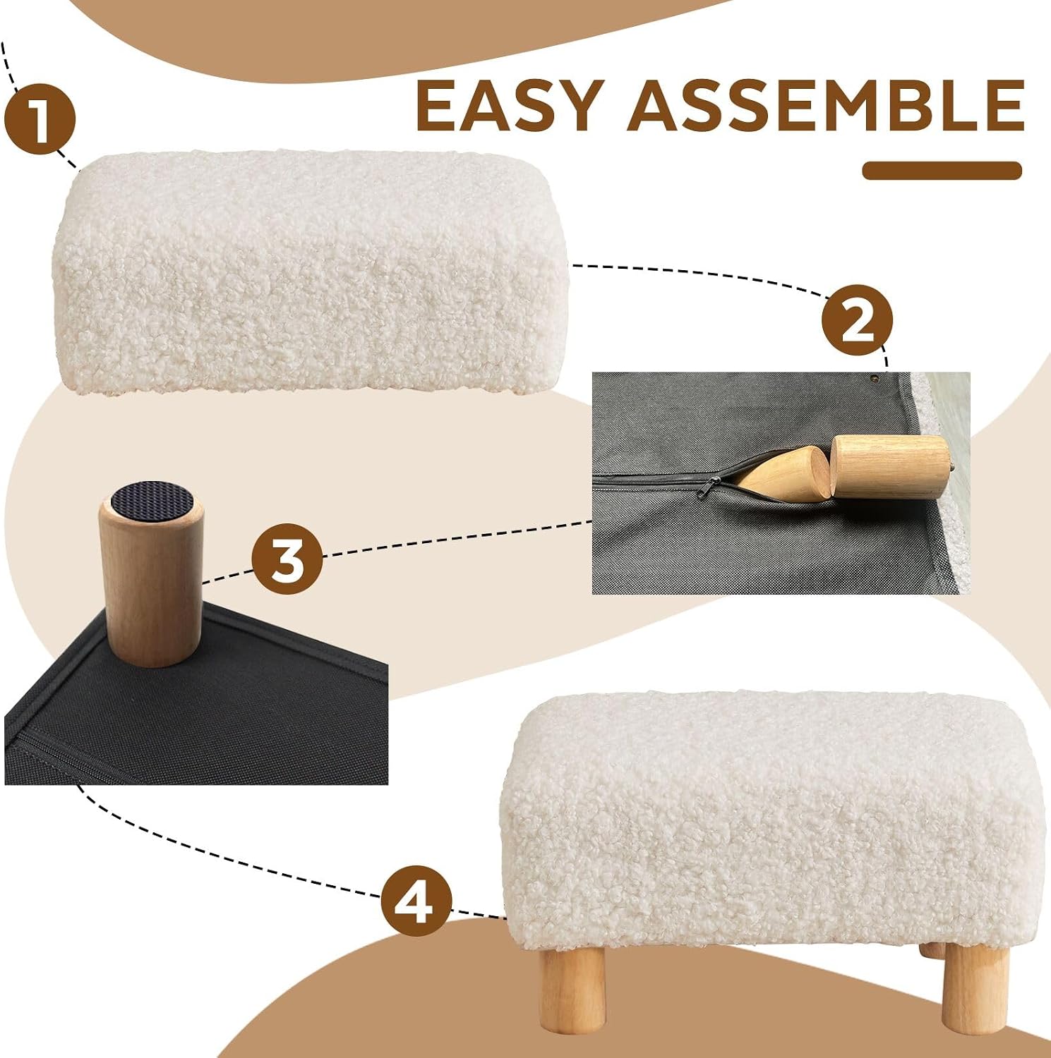 White Sherpa Rectangle Foot Stool Ottoman