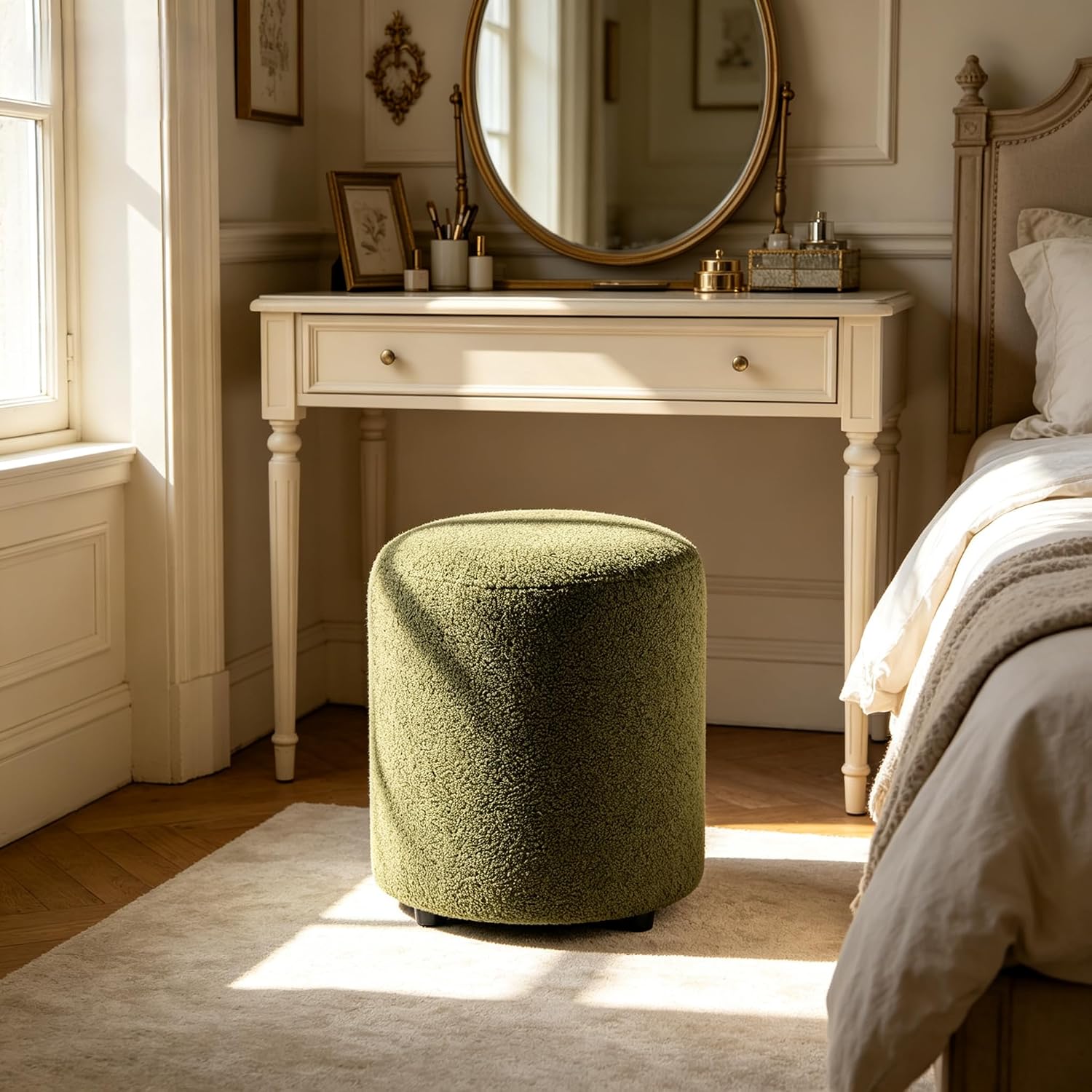 Dark Green Teddy Round Vanity Stool