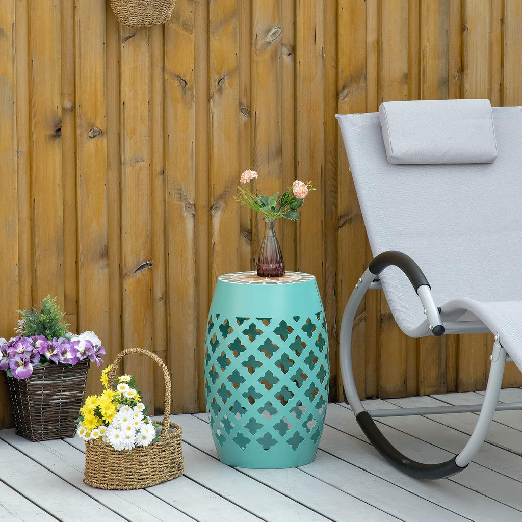Mosaic Blue Patio Stool Side Table