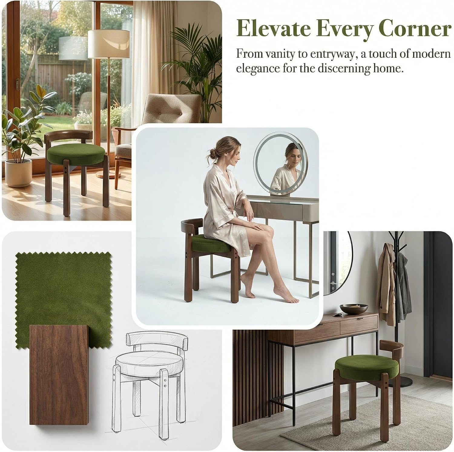 Green Velvet Vanity Stool