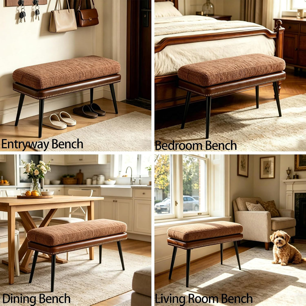 32" Retro Upholstered Entryway Bench