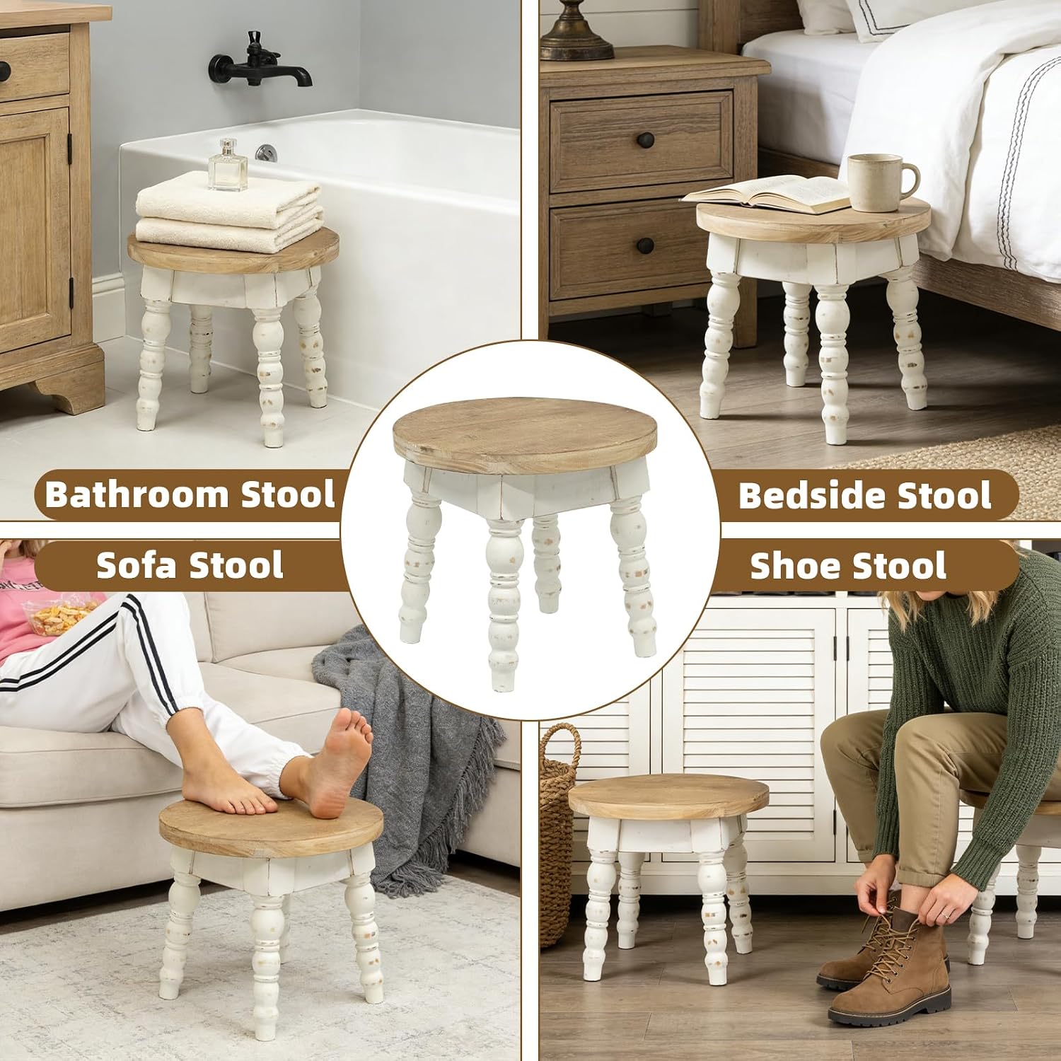 Vintage Round Wooden Farmhouse Step Stool