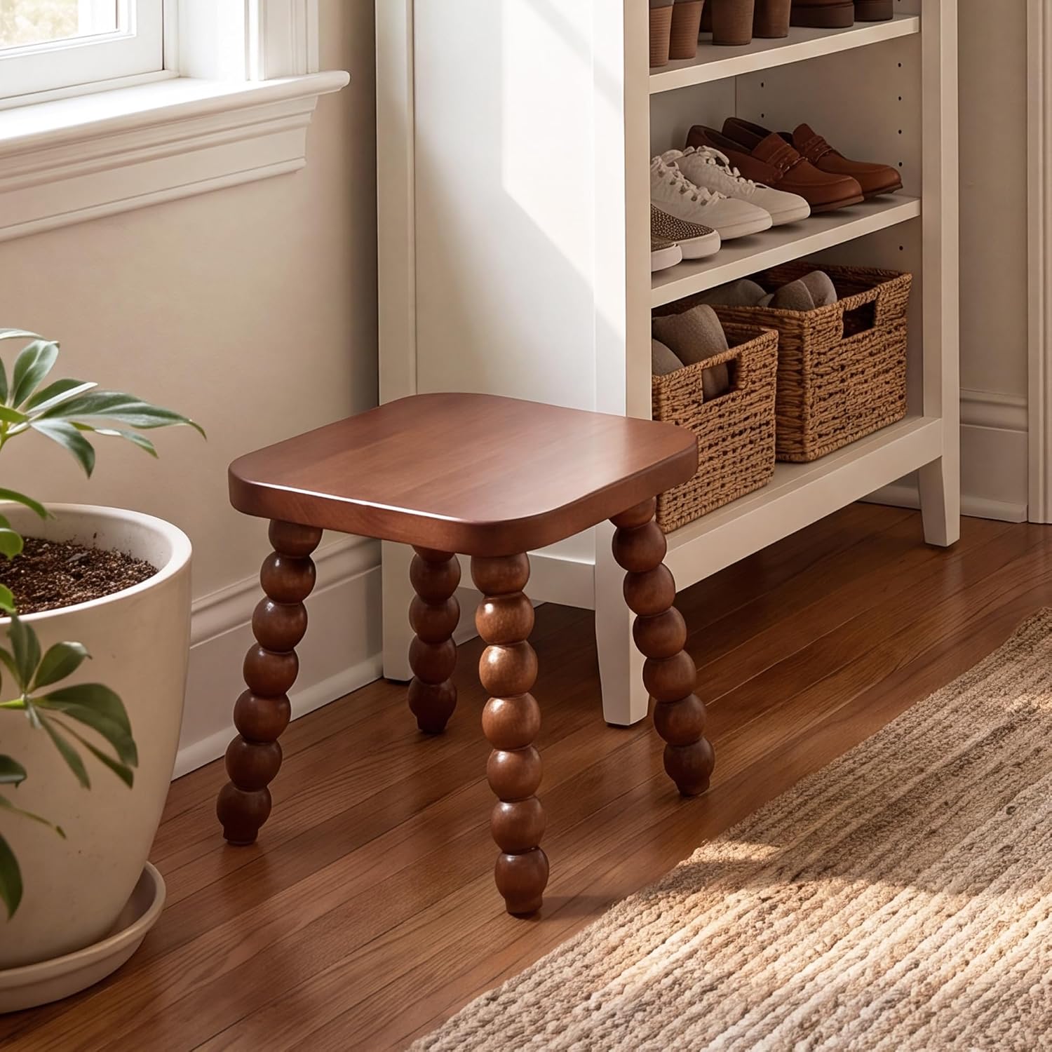 Solid Wooden Adult Stool, 9.3 Inch, Brown