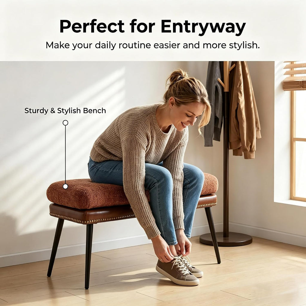 32" Retro Upholstered Entryway Bench