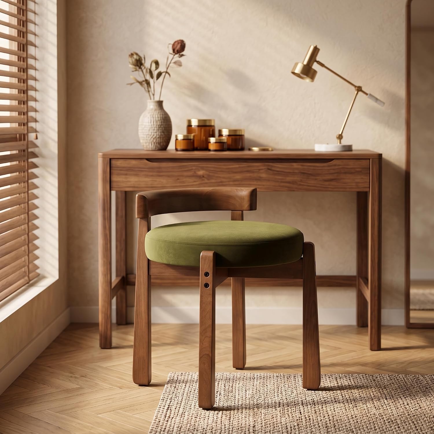 Green Velvet Vanity Stool
