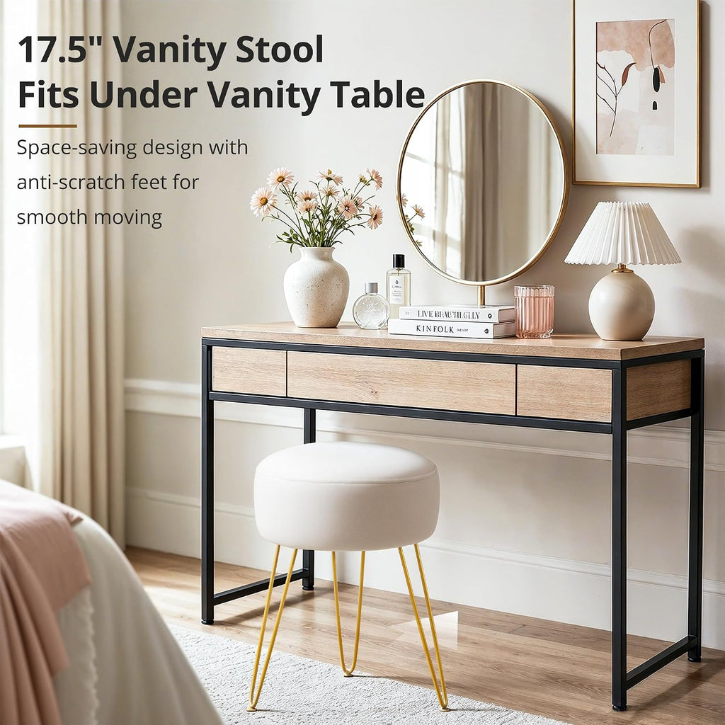White Velvet Round Vanity Stool