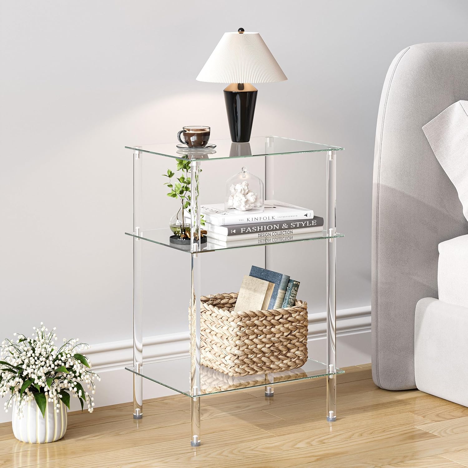 Glass 3-Tier End Table