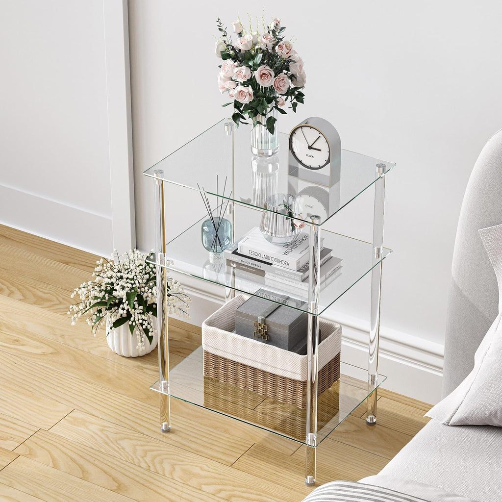 Glass 3-Tier End Table