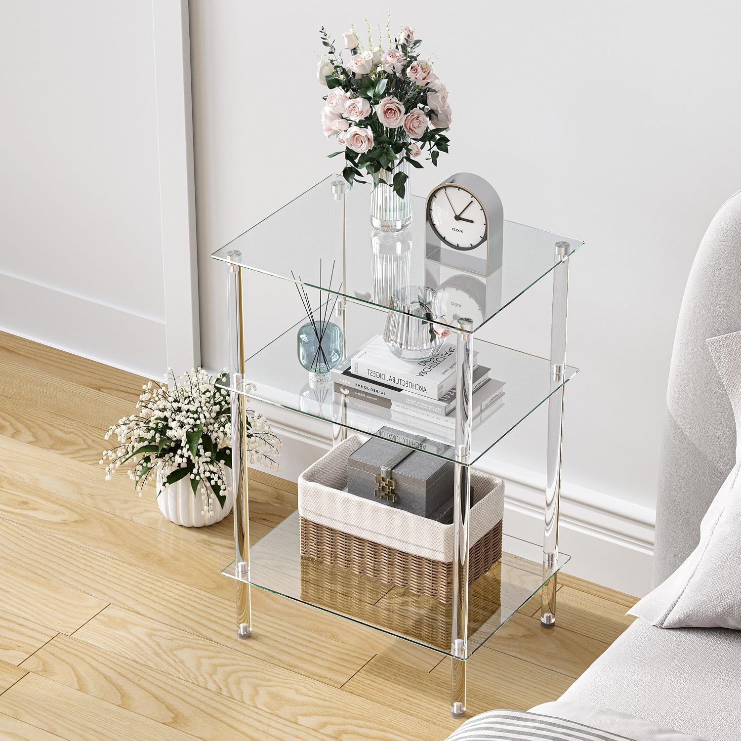 Glass 3-Tier End Table