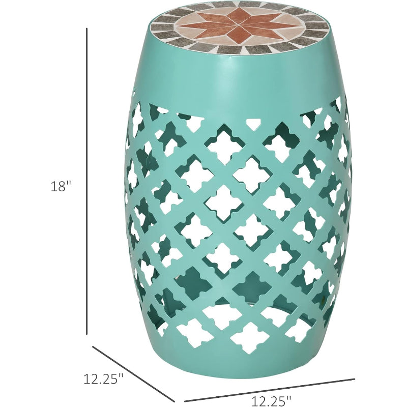 Mosaic Blue Patio Stool Side Table