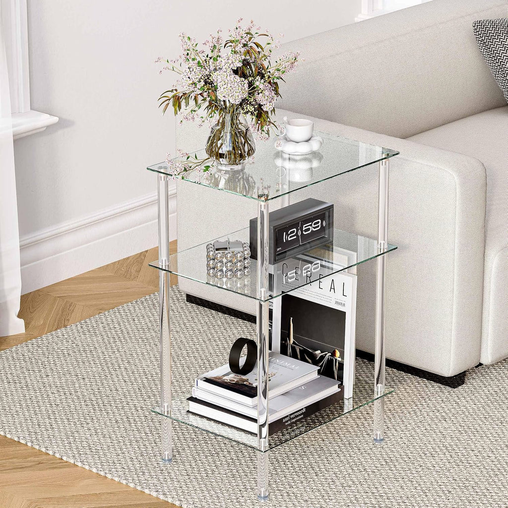 Glass 3-Tier End Table