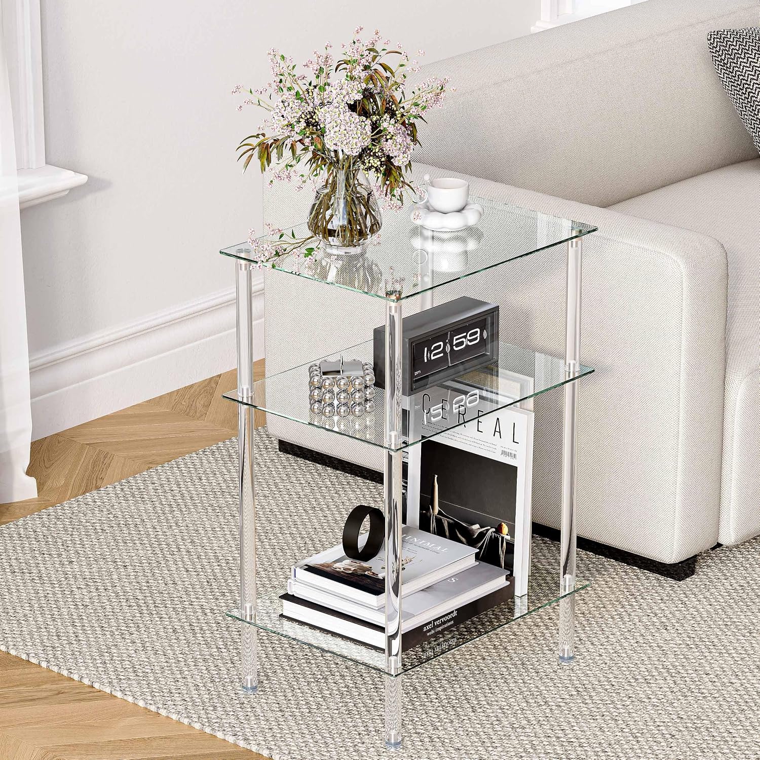 Glass 3-Tier End Table